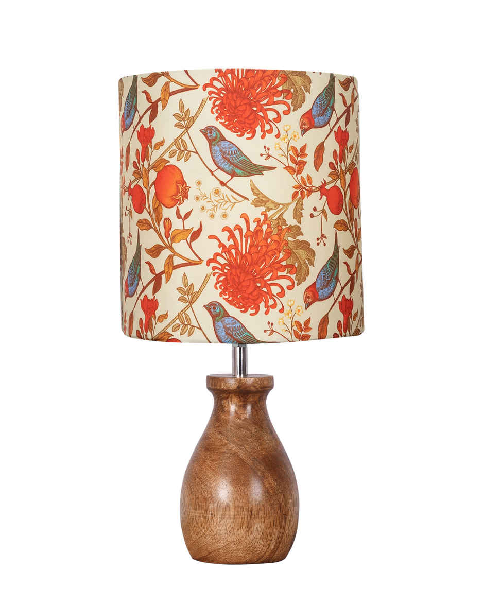 Homesake Dovel Pot Modern Wooden Table Lamp with Fabric Shade, Birds