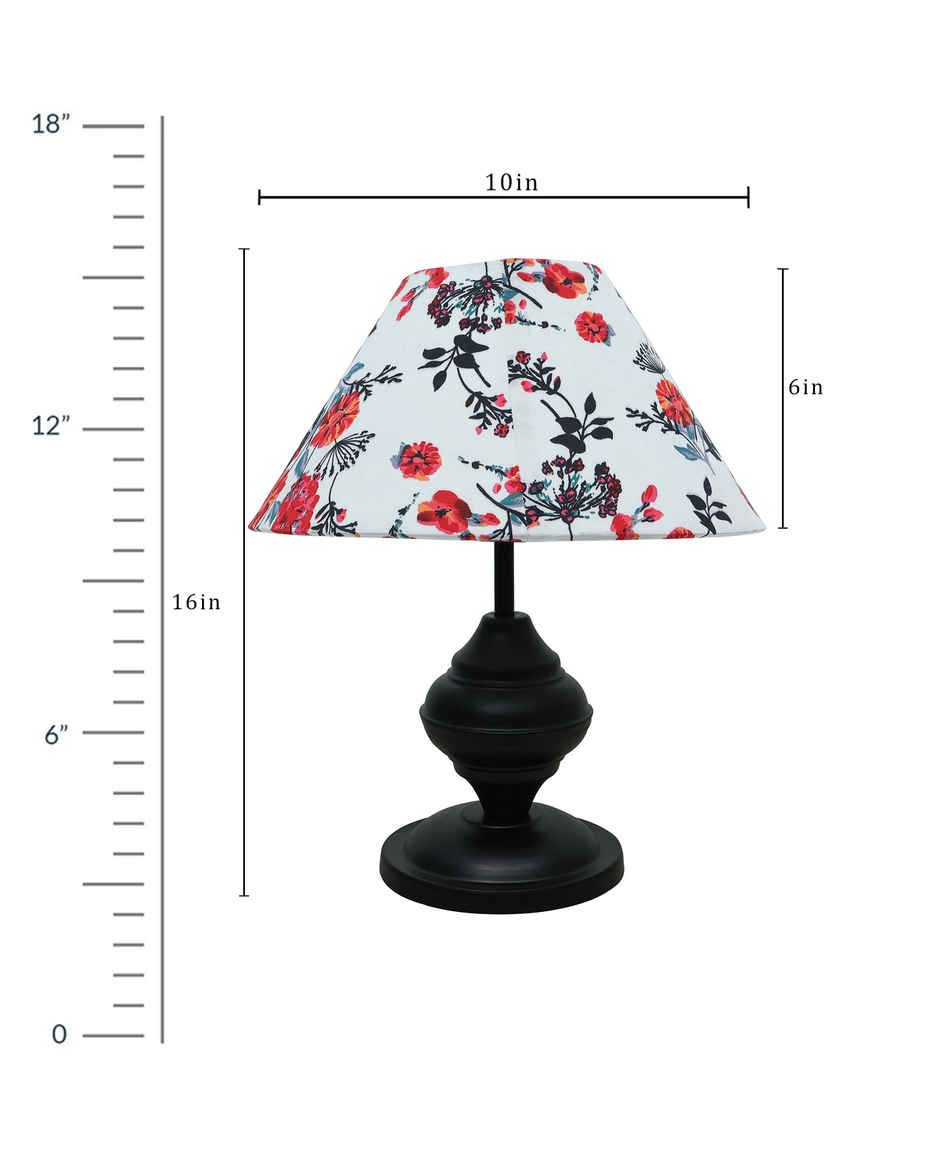 Homesake Black Metal Table Lamp with Fabric Shade, E27 holder, Urn, Cone Marigold