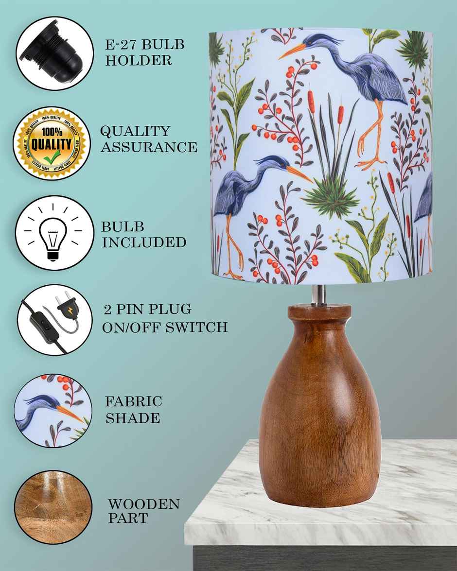 Homesake Dovel Pot Modern Wooden Table Lamp with Fabric Shade, Crane