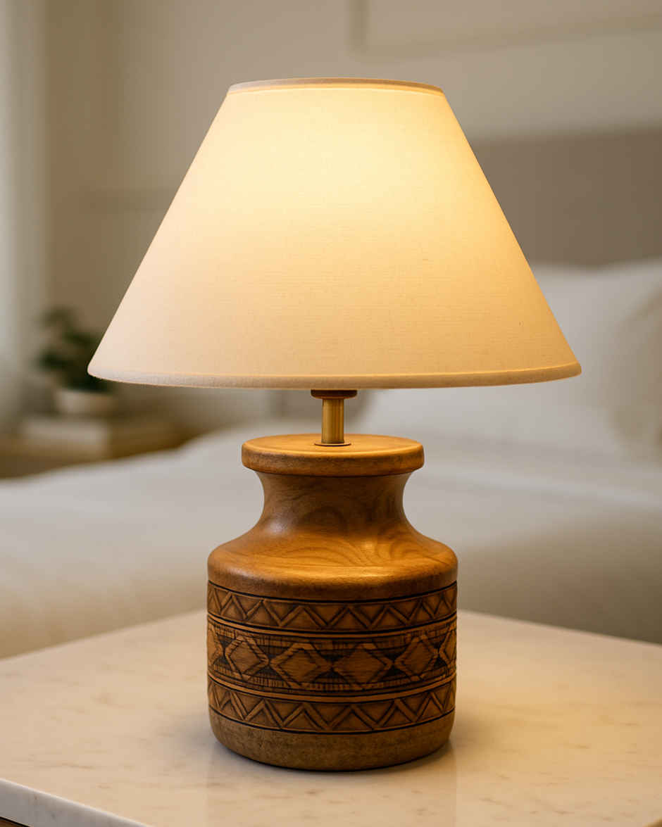Homesake Wood Table Lamp | Modern Base Fabric Lampshade | Home Office Cafe Restaurant |Beige
