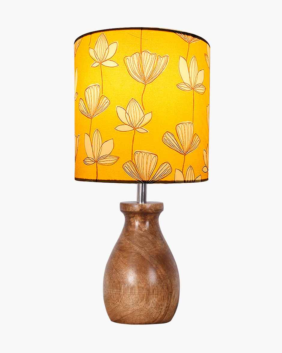 Homesake Dovel Pot Modern Wooden Table Lamp with Fabric Shade, Hibiscus