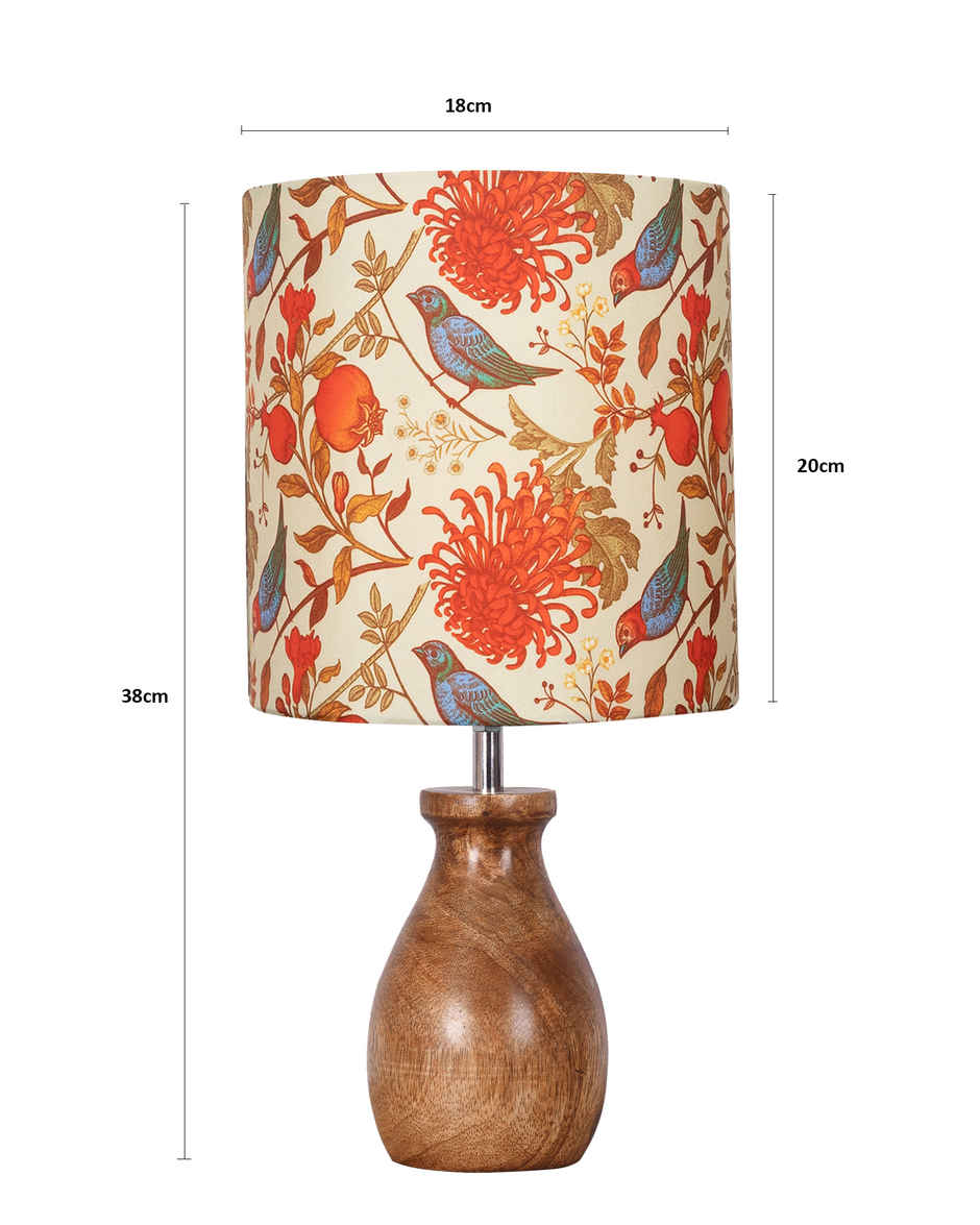 Homesake Dovel Pot Modern Wooden Table Lamp with Fabric Shade, Birds