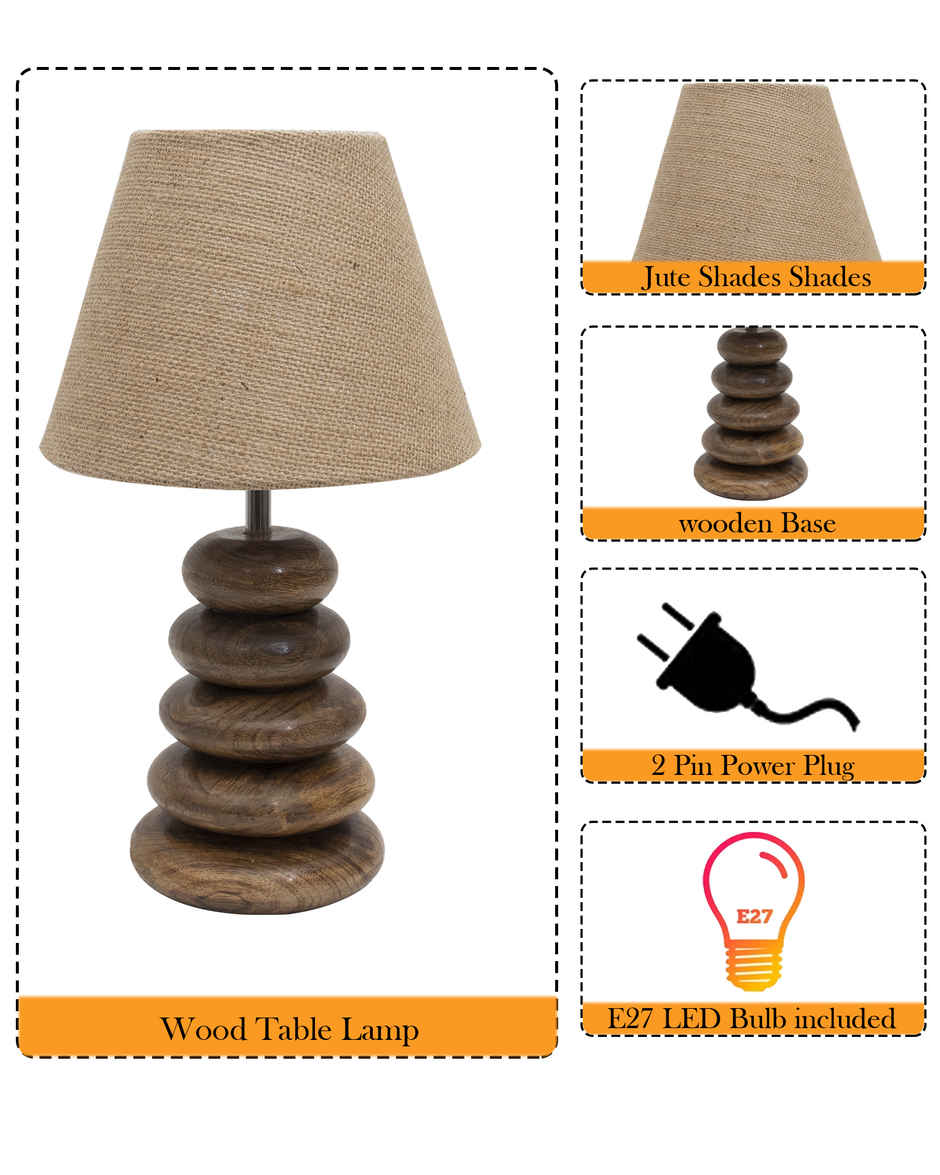 Homesake Rustic Walnut Wood Table Lamp with White Jute Shade