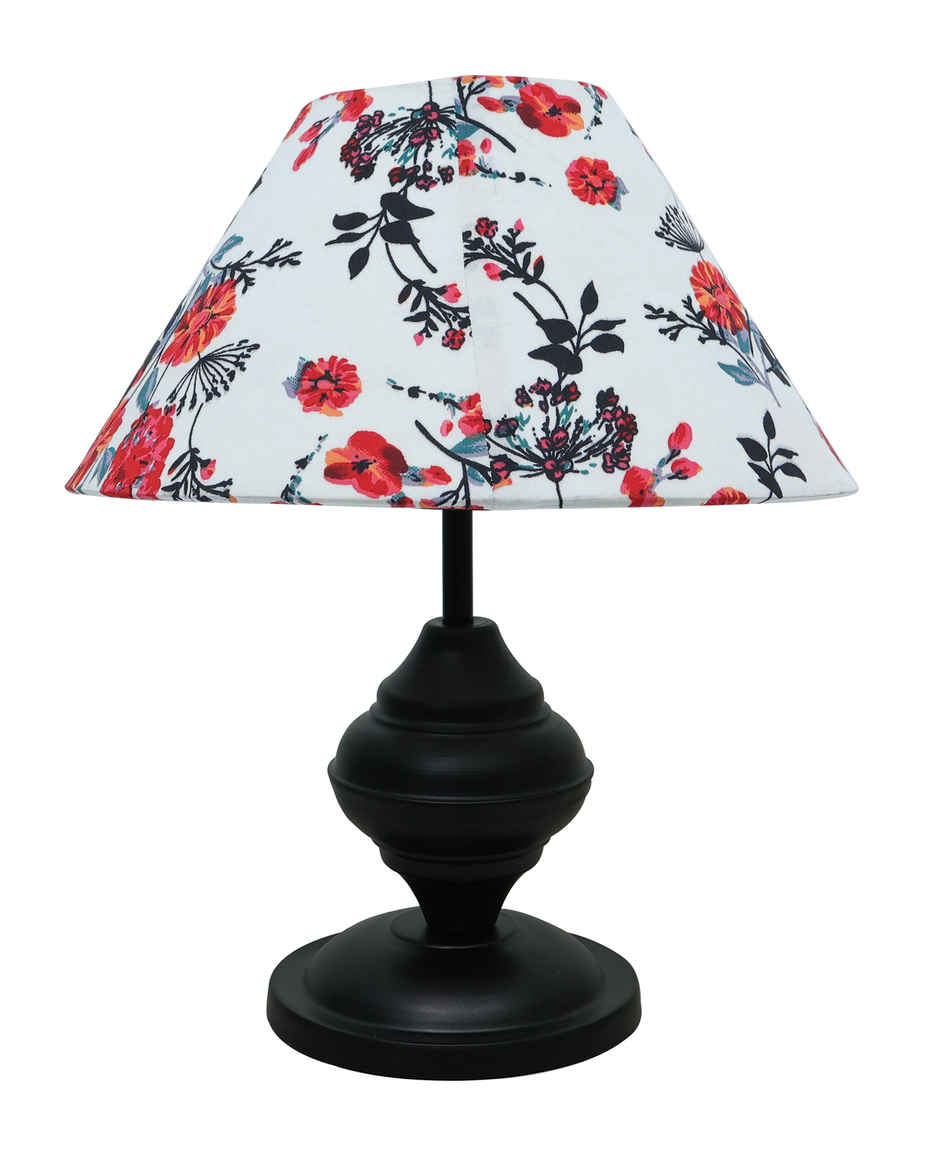 Homesake Black Metal Table Lamp with Fabric Shade, E27 holder, Urn, Cone Marigold