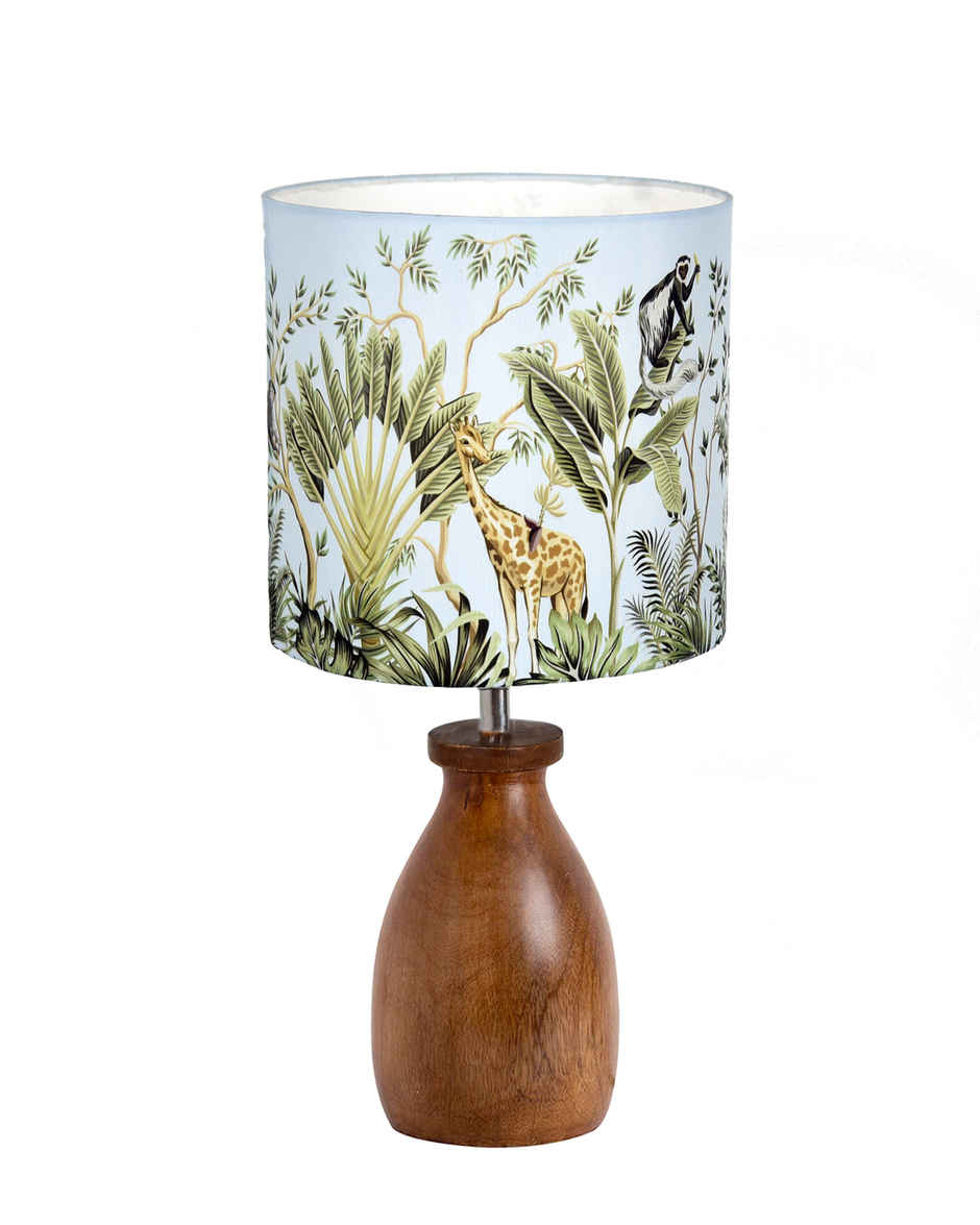 Homesake Dovel Pot Modern Wooden Table Lamp with Fabric Shade, Jungle