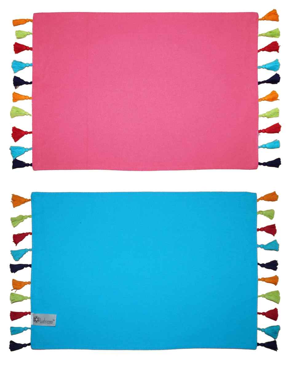 Lushomes Table Mat - Raspberry | Pom Pom Border | 13 x 19 inch