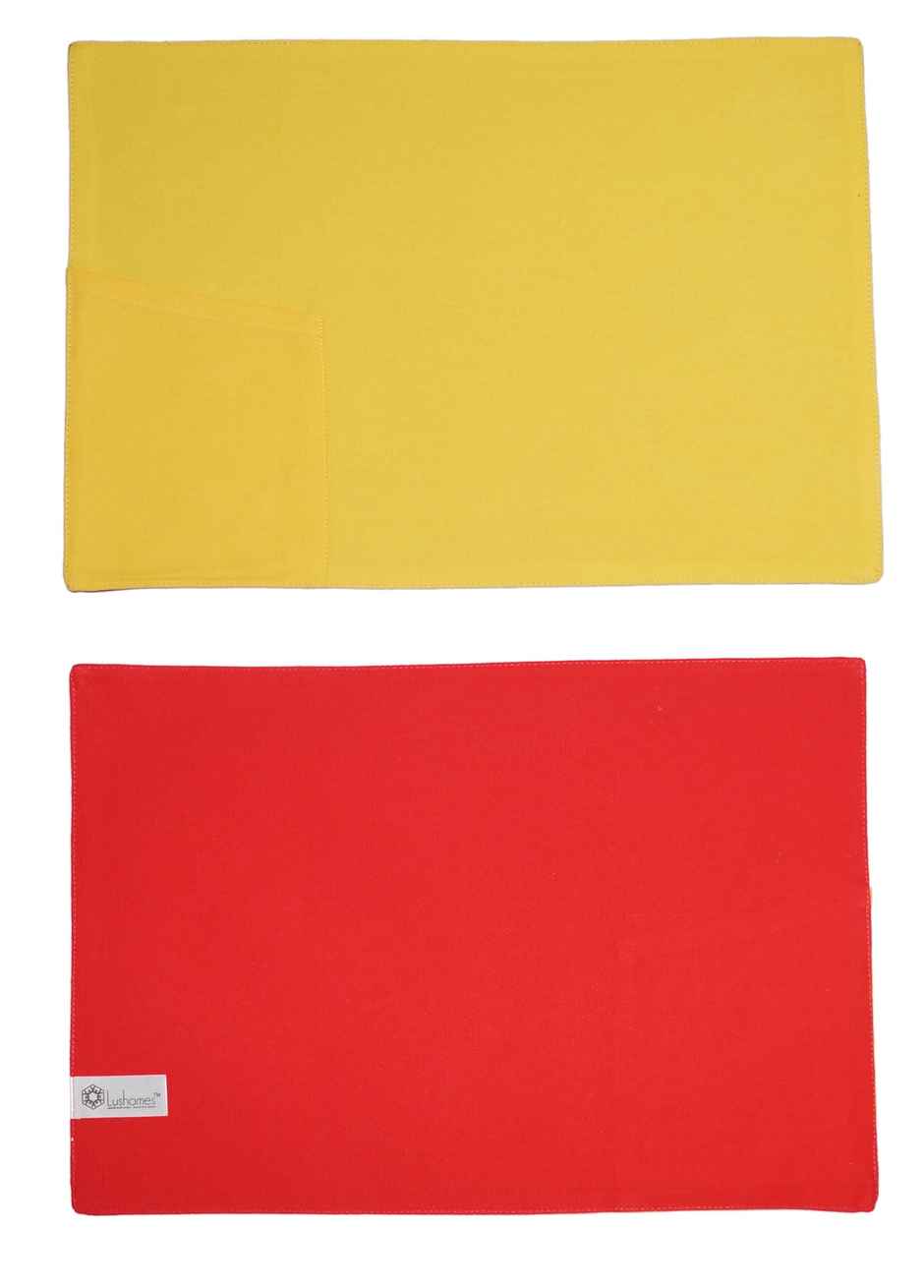 Lushomes Table Mats and Napkins - Yellow and Red | Placemats 13 x 19 inch | Napkins 16 x 16 inch