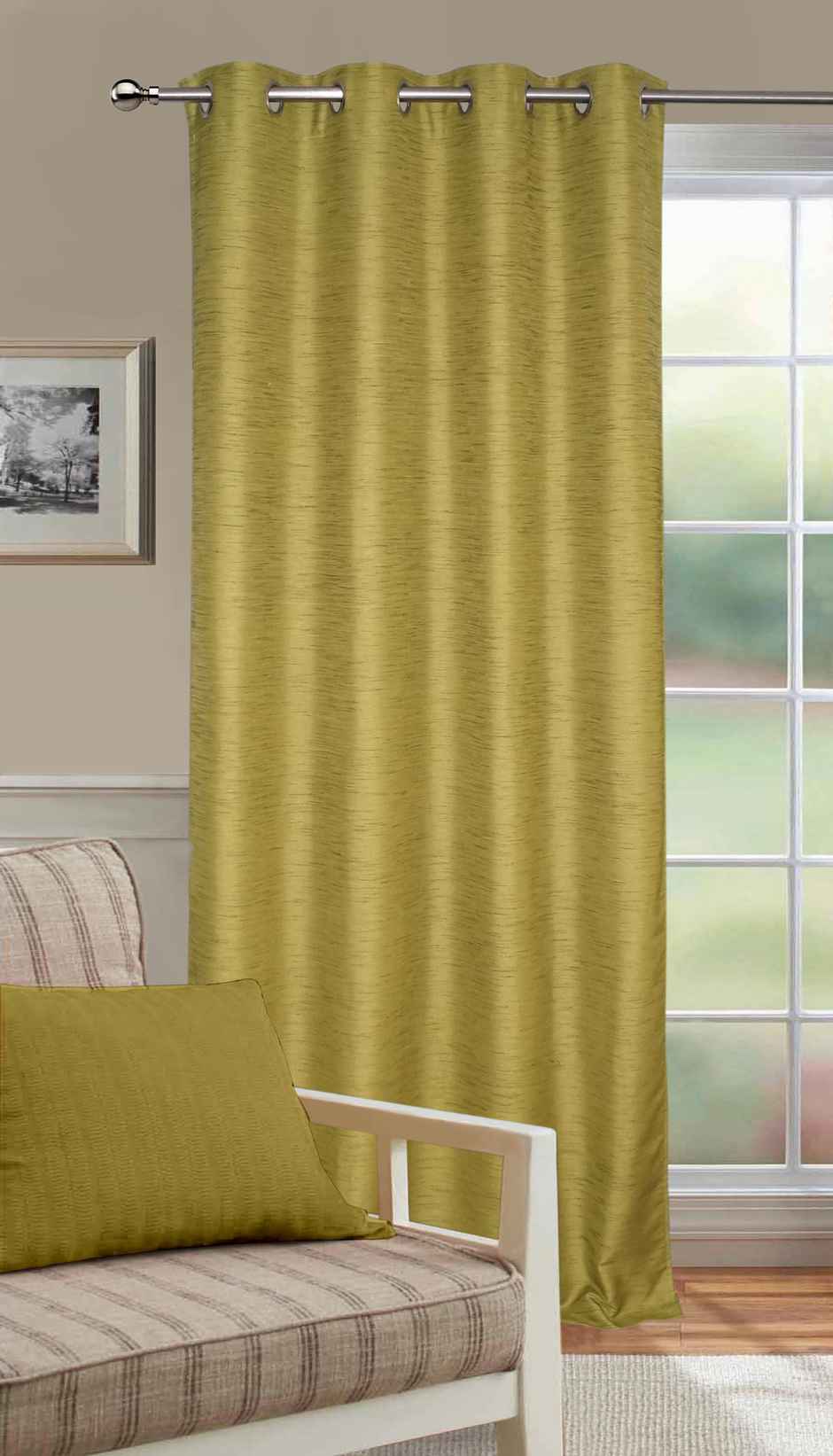 Lushomes Faux Silk Door Curtain - Green | 9 ft | 4.5 x 9 ft | 54 x 108 inch