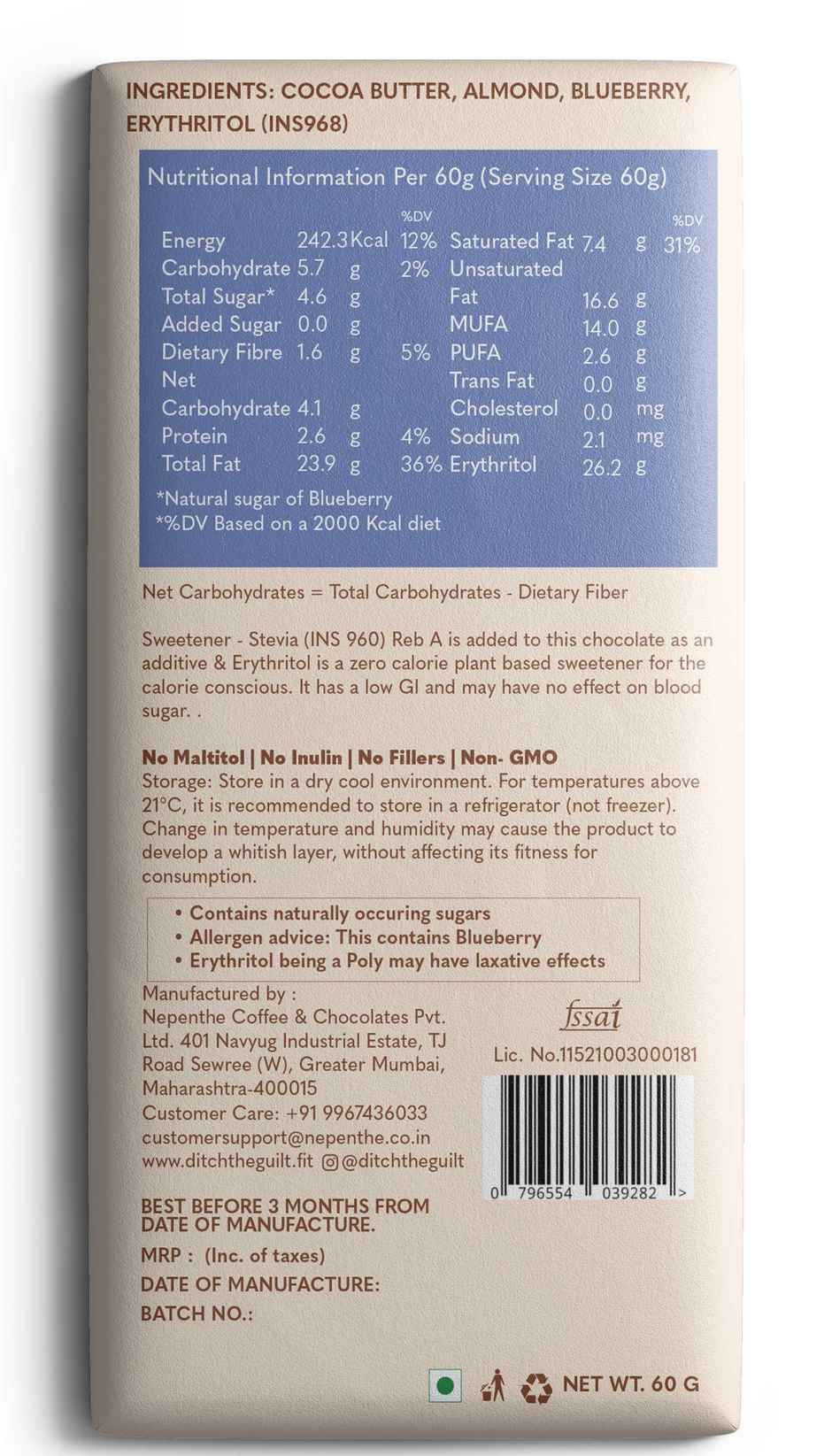 Ditch The Guilt White Chocolate - Blueberry