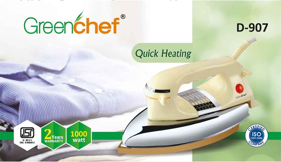 Greenchef D - 907 Heavy Weight 1000 W Dry Iron, 360 Degree Swivel Cord, Cool Touch Body - Yellow
