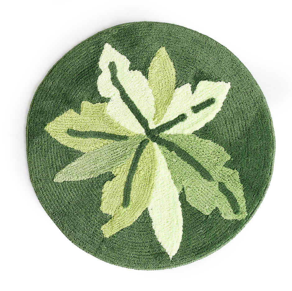 Saral Home Cotton Anti-Skid Round Leaf Bathmat | Green - 60 x 60 cm