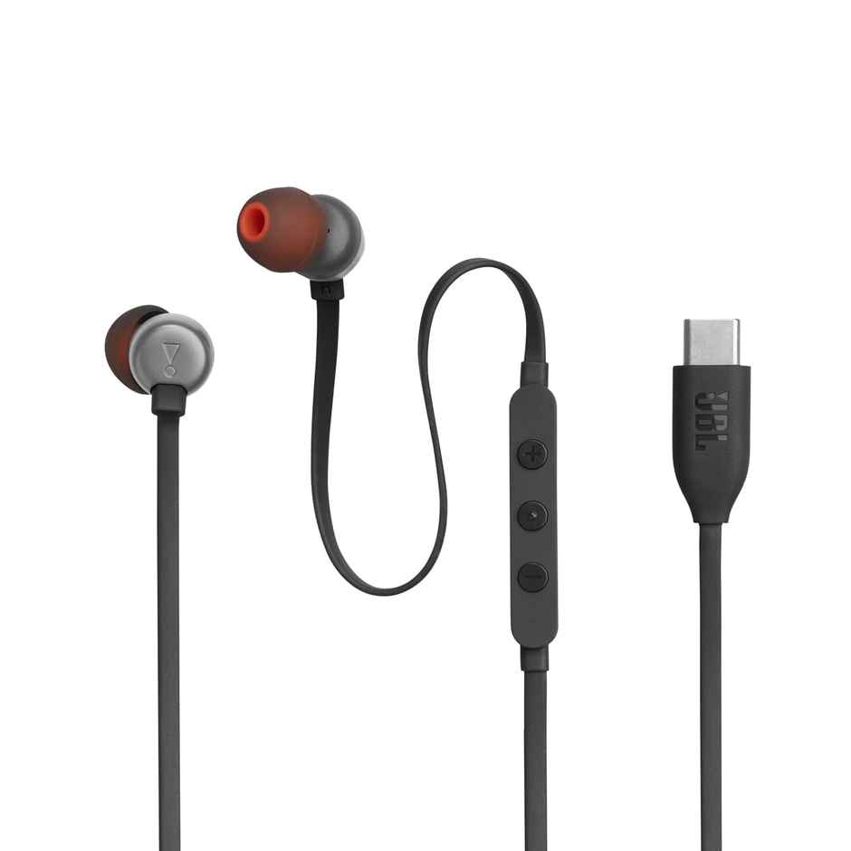 JBL Tune 310 Wired In-Ear Type C Headphones, Hi-Res Audio With Digital-To-Analog Converter (Black)