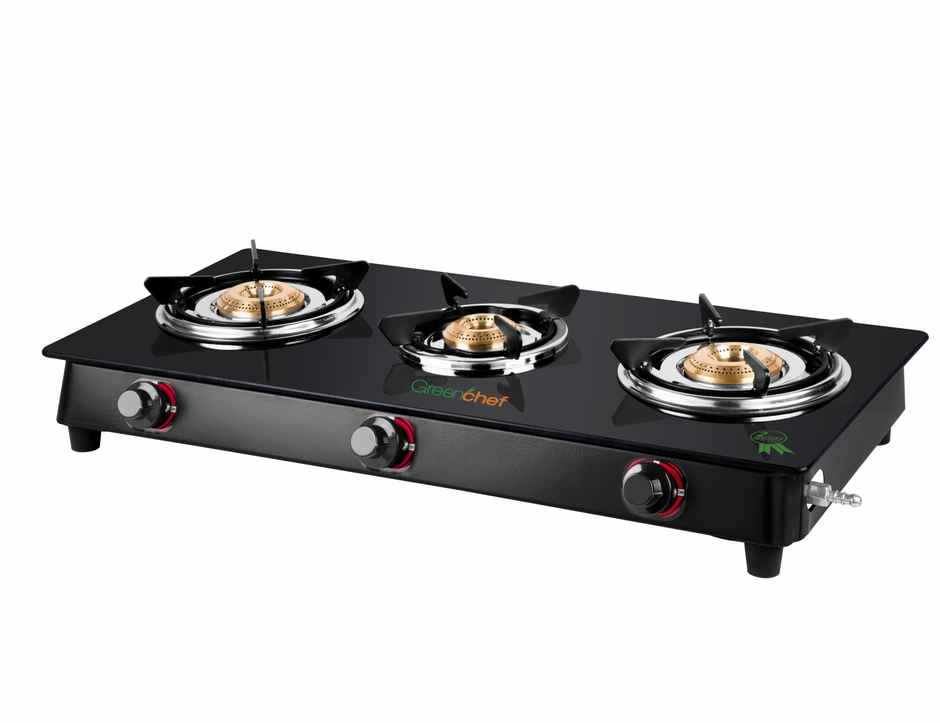 Greenchef Elon Glass Top Gas Stove | Black | Manual Ignition | 3 Burner