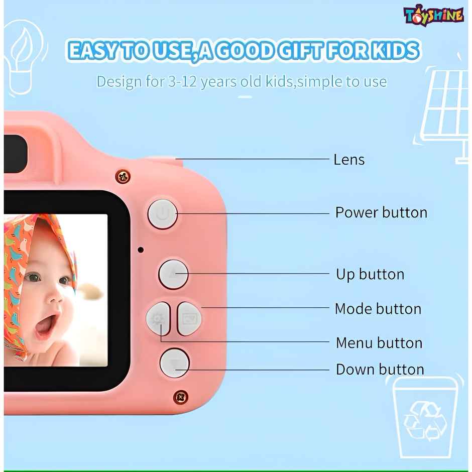 Toyshine Kids Digital Camera 2.0 Inch Screen | Snake Game | 32GB Support | Pink