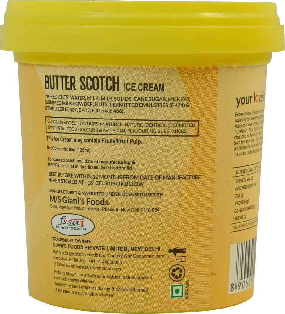 Giani's Butter Scotch Ice Cream Cup