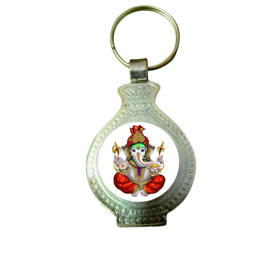 Ganesh Ji Oval Metal Key Chain | Divine Vibes