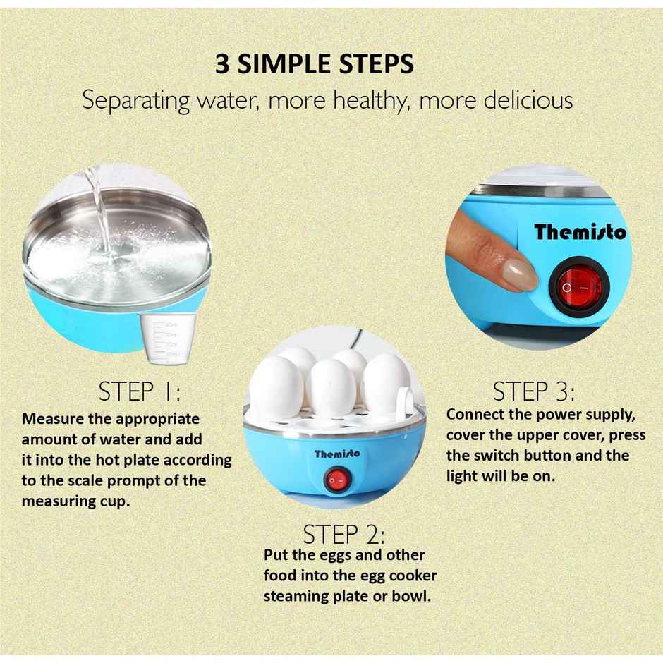 Themisto Instant Egg Boiler / Poacher / Coocker Machine 350 Watts (Hard, Medium, Soft)