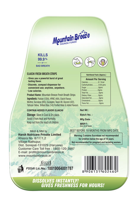 MOUNTAIN BREEZE Sugar Free Strip | Elachimint