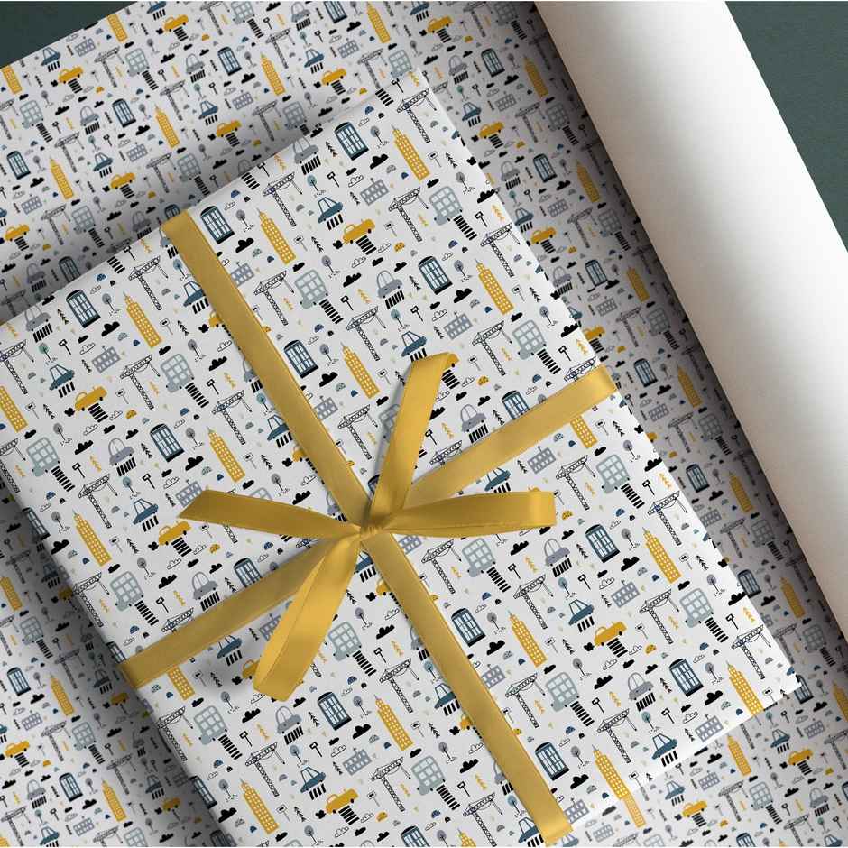 Paperpep White Car Print Gift Wrapping Paper | 19 x 29 Inch | Pack Of 5 Sheets | In Roll Pack