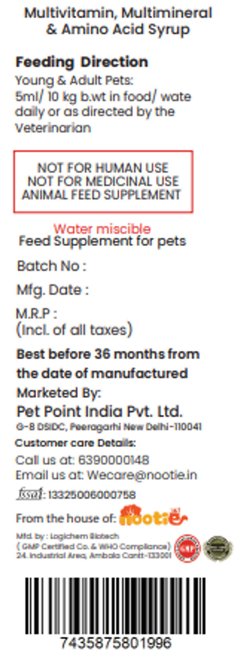 Nootie Total Wellness Multivitamin Dogs & Cats Supplement Syrup