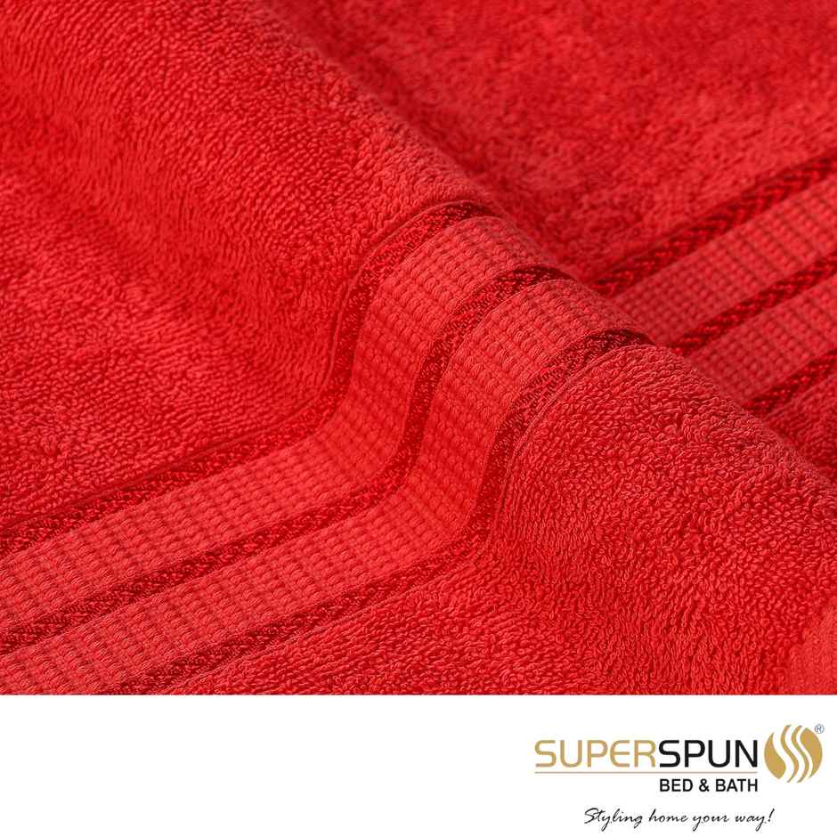 Superspun 100% Cotton- 420 Gsm- Vodre- Four Piece Set- Hand Towel- Size:40 x 60 - Navy Blue & Red
