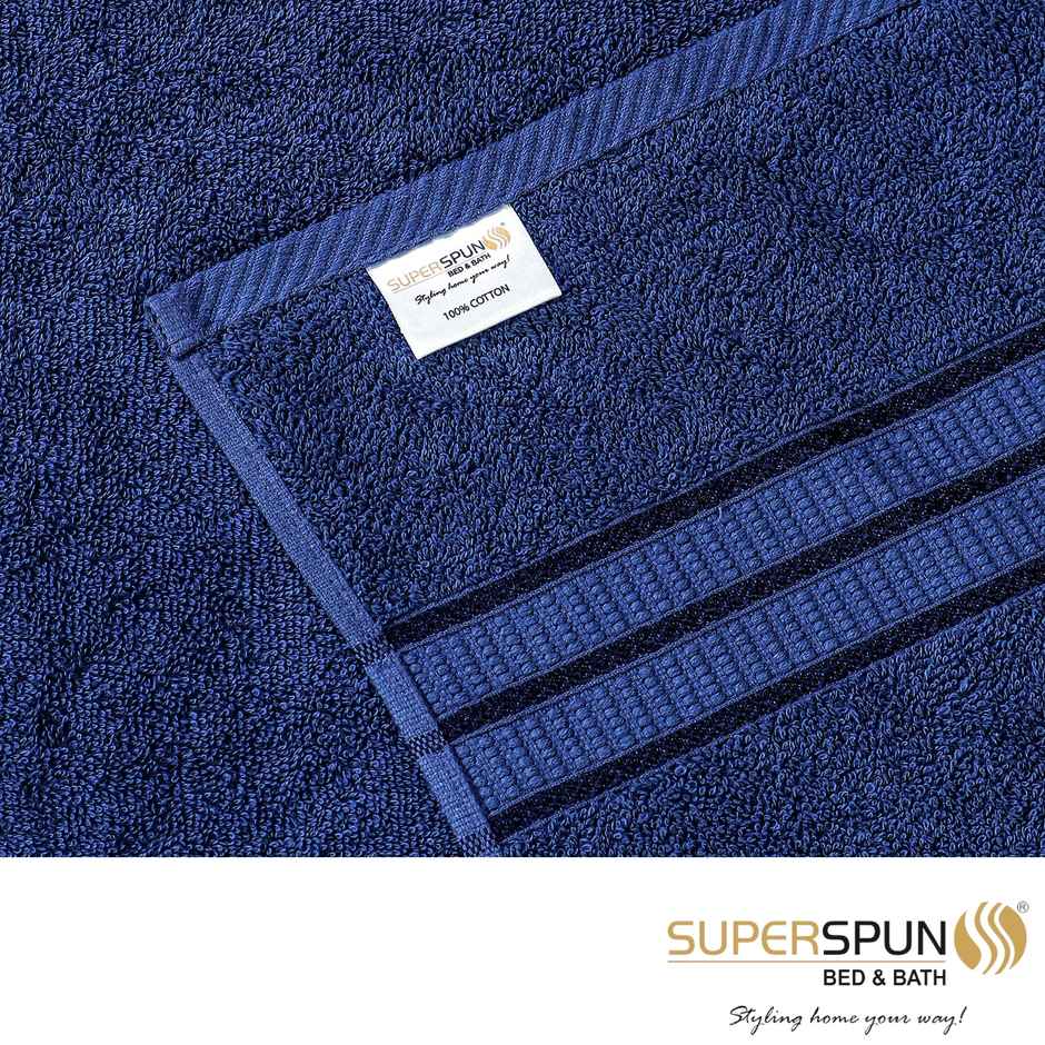 Superspun 100% Cotton- 420 Gsm- Vodre- Four Piece Set- Hand Towel- Size:40 x 60 - Navy Blue & Red