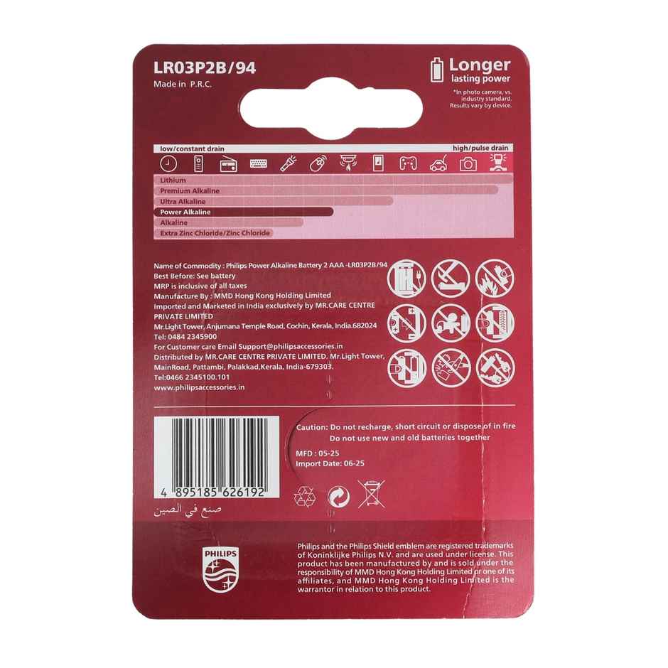 Philips Battery cells Power Alkaline AAA LR03P2B/94