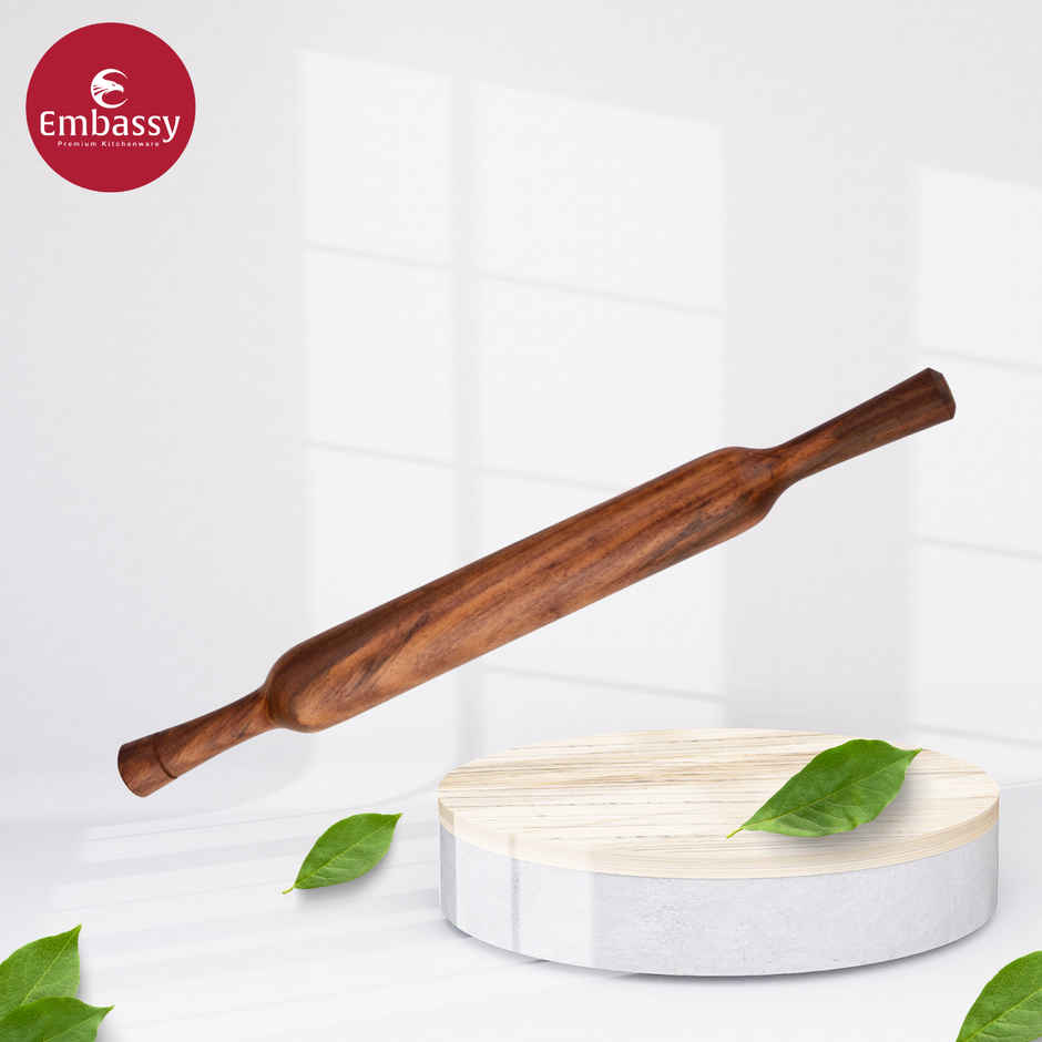 Embassy Wooden Rolling Pin /Belan (For Roti, Parathas, Puri), Premium Sheesham Wood, Natural-Finish