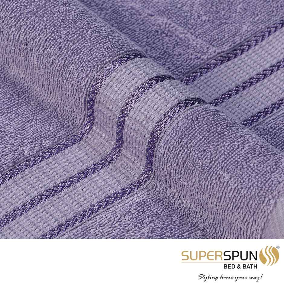 Superspun 100% Cotton- 420 Gsm- Vodre- Four pc Set- Hand Towel- Size:40 x 60 - Lavender & Beige