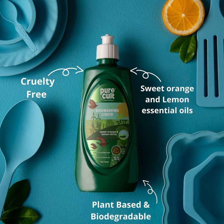 Pure Cult Dishwash Liquid With Sweet Orange & Lemon Essential Oil - Bottle
