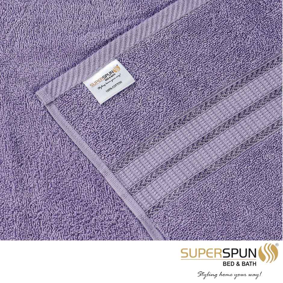Superspun 100% Cotton- 420 Gsm- Vodre- Four pc Set- Hand Towel- Size:40 x 60 - Lavender & Beige