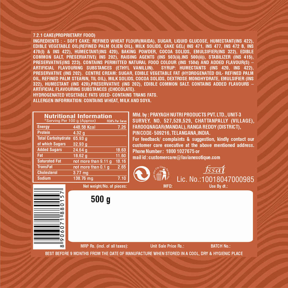 Lavian Exotique Marvella Chocolate Cake