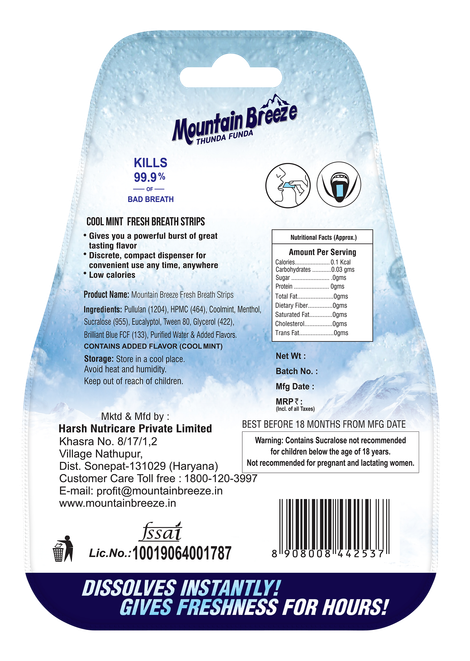 MOUNTAIN BREEZE Sugar Free Strip | Coolmint