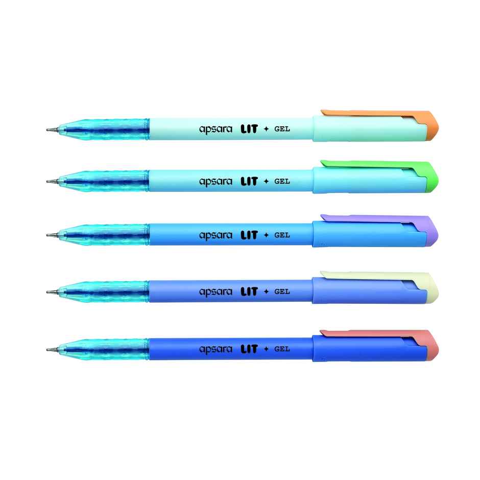 Apsara Lit Gel Pen | Trendy Colours | Waterproof Gel Ink | Smudge Resistant | Blue Pen - 10 Pcs