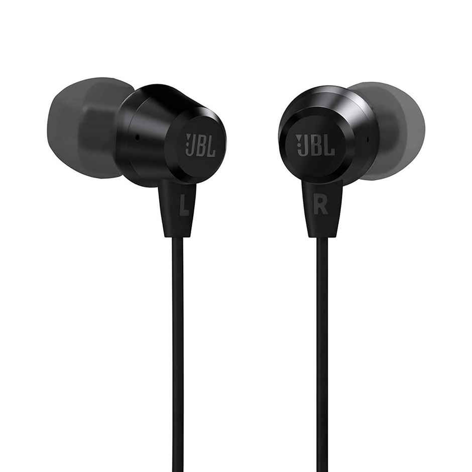 JBL C50HI, Wired in Ear Headphones with Mic, 3.5mm Audio Jack, One Button Multi-Function Remote, Lightweight & Comfortable fit - Black