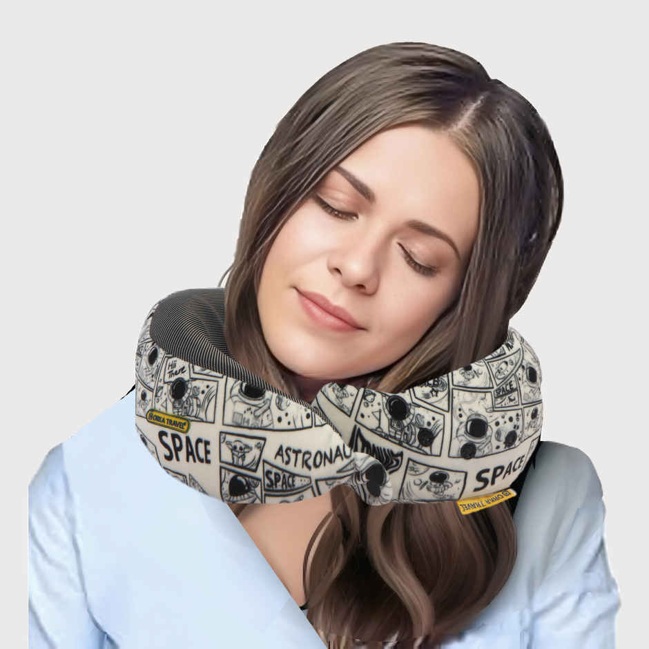 ORKA Unisex Printed Melange Neck Pillow | Black, Grey - Free Size