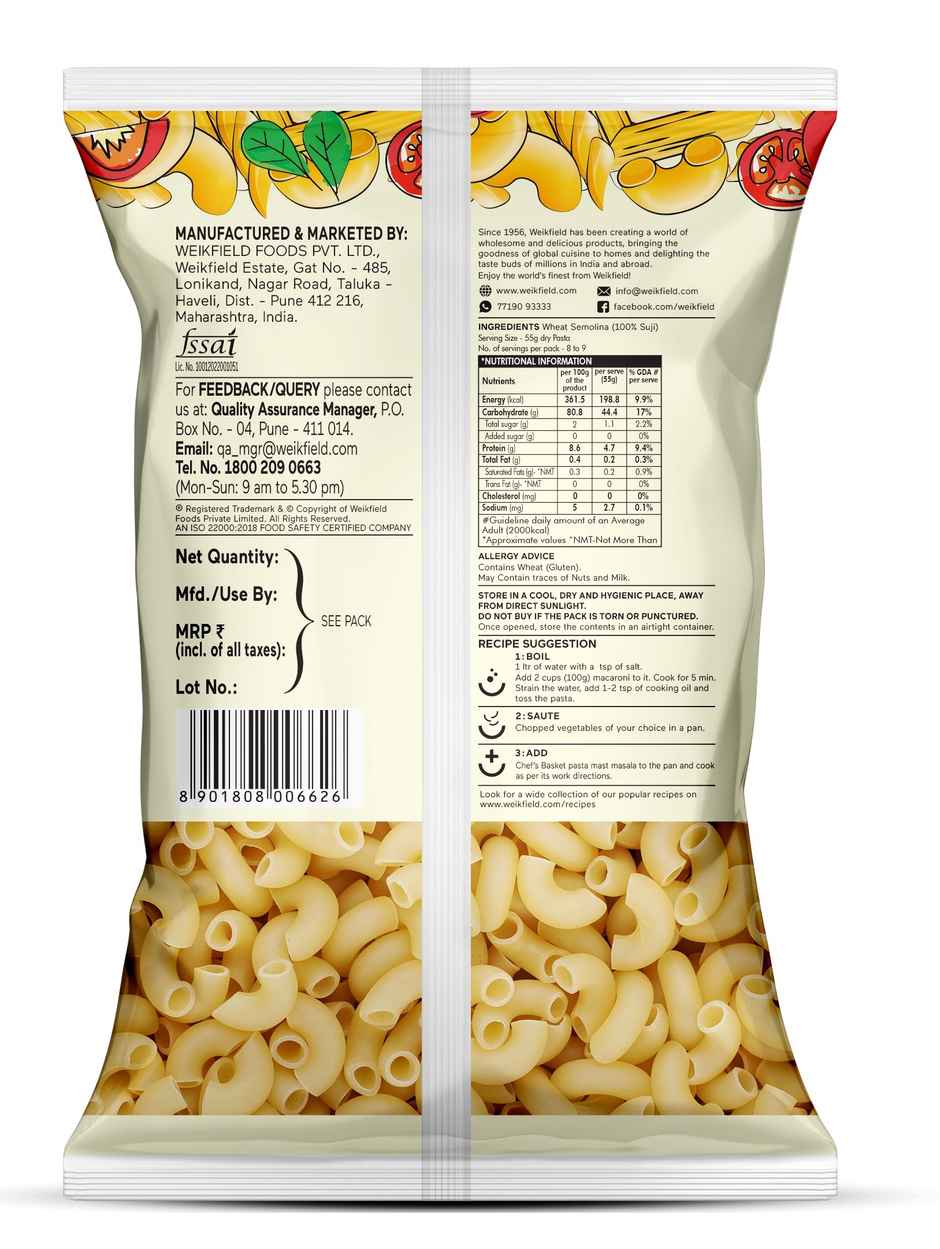 Weikfield Chef's Basket Macaroni Pasta Suji | No Maida Pouch