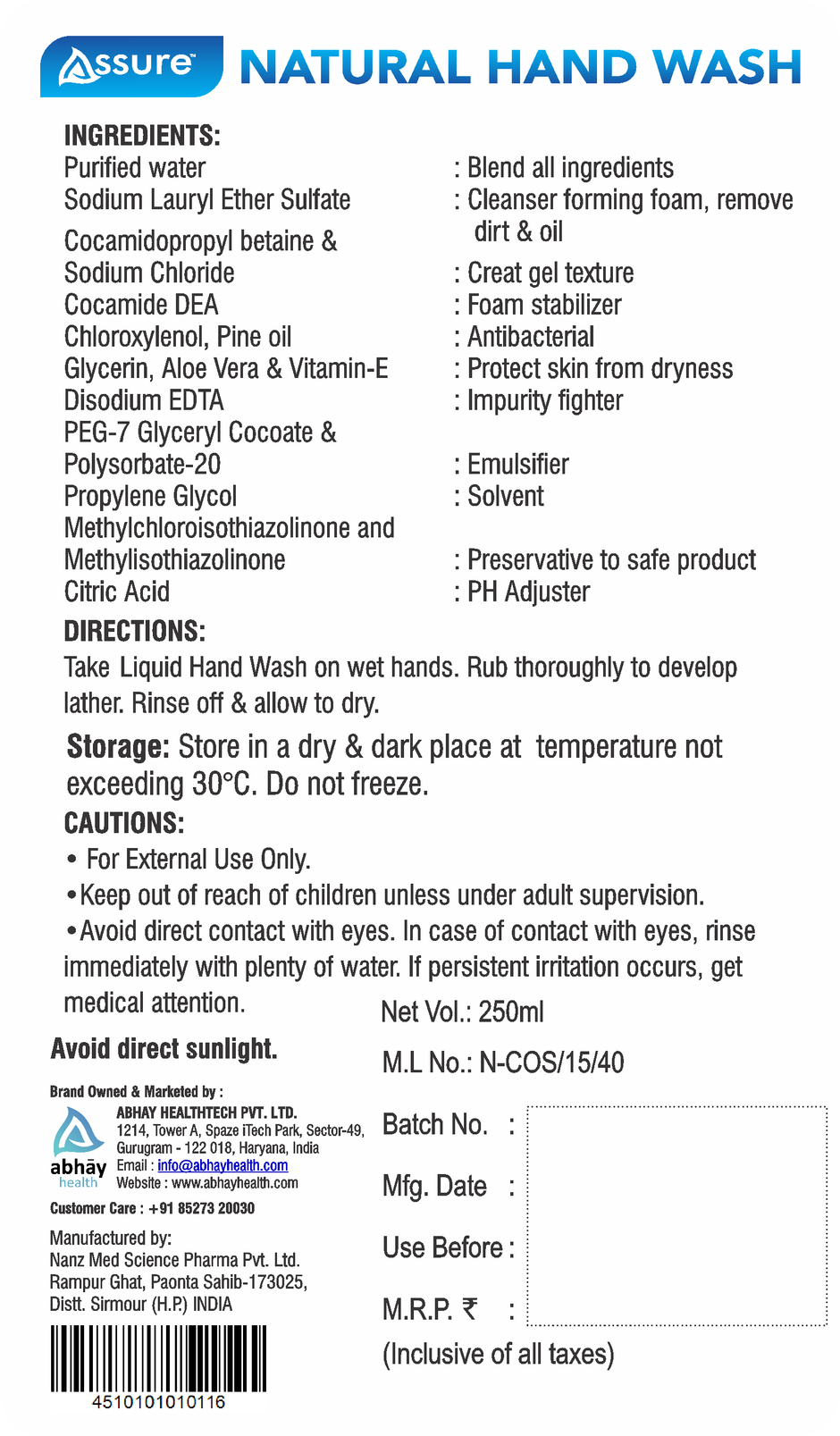 Assure Natural Hand Wash