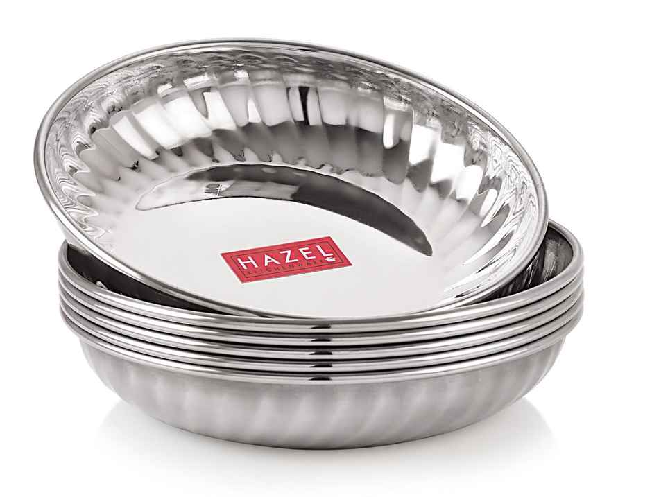 Hazel Stainless Steel Sweet Dish Plates, Each, Set Of 6, For Dessert Serving