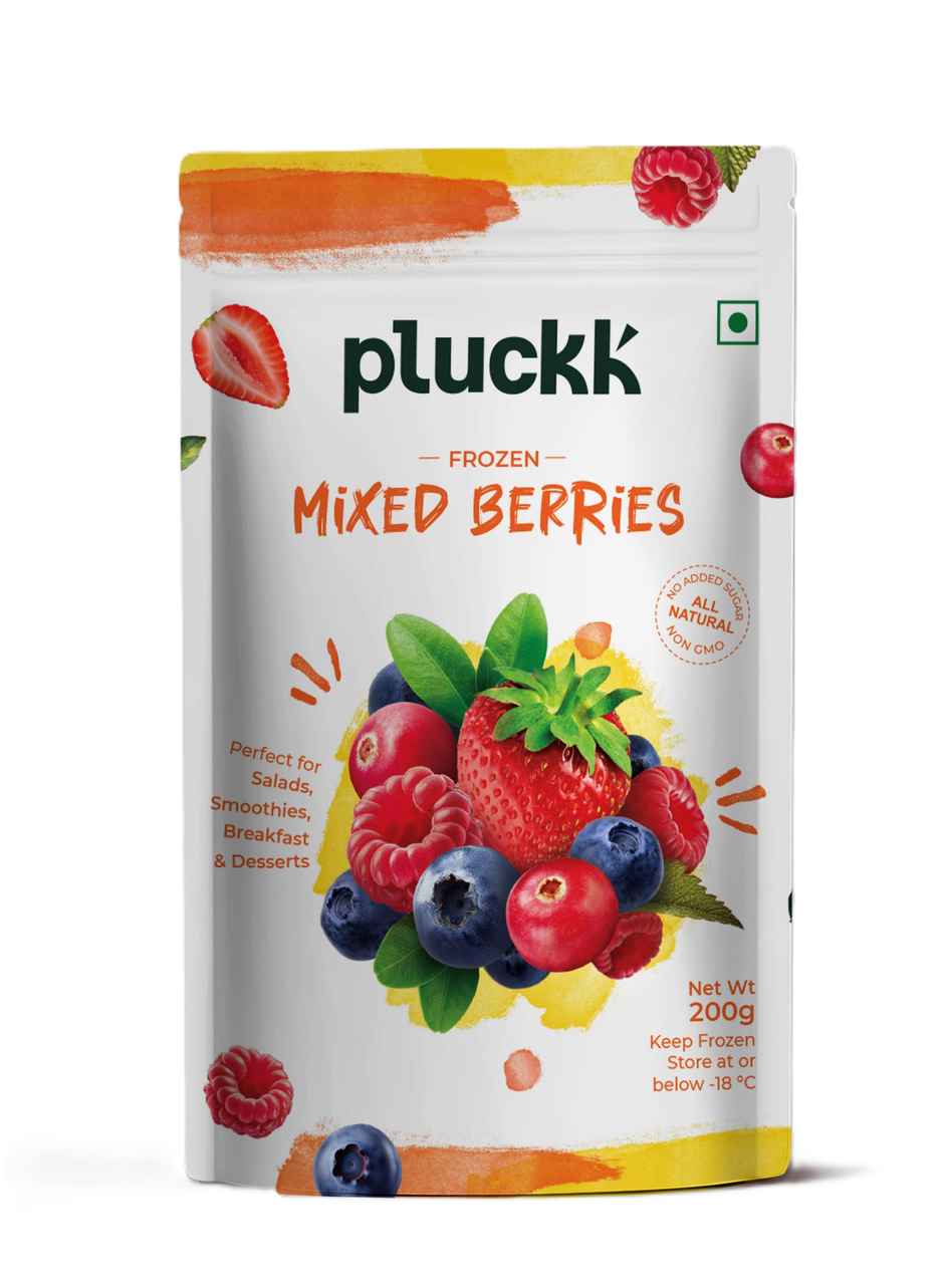 Pluckk Fresh Frozen Imported Strawberry Natural | Non Gmo | Rich In Vitamin C | Healthy Snack (200g) & Pluckk Fresh Frozen Imported Mixed Berries Natural | Non-Gmo | Rich In Antioxidants And Vitamin C (200g) Combo