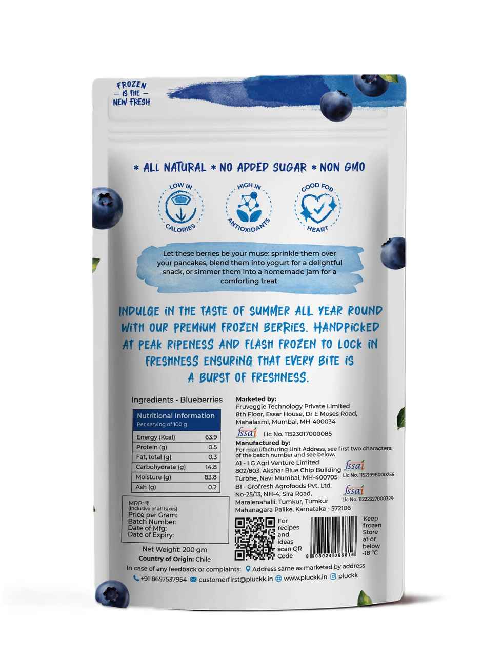 Pluckk Fresh Frozen Imported Blueberry Natural | Non Gmo | Rich In Antioxidants | Superfood Snack
