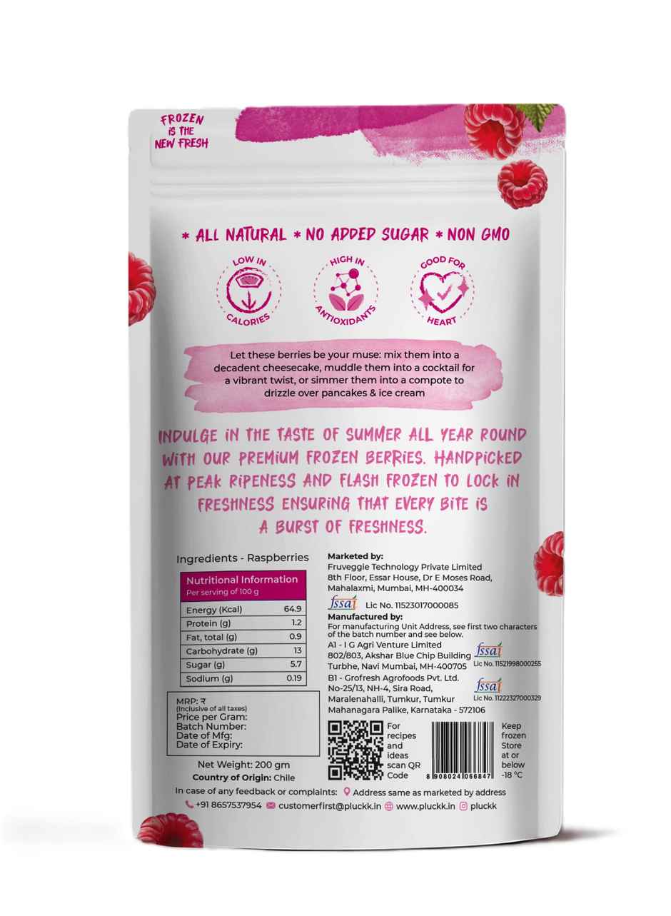 Pluckk Fresh Frozen Imported Raspberry | Natural | Non Gmo | Rich In Vitamin C | Healthy Snack