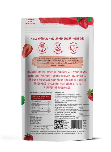 Pluckk Fresh Frozen Imported Strawberry Natural | Non GMO | Rich in Vitamin C | Healthy Snack