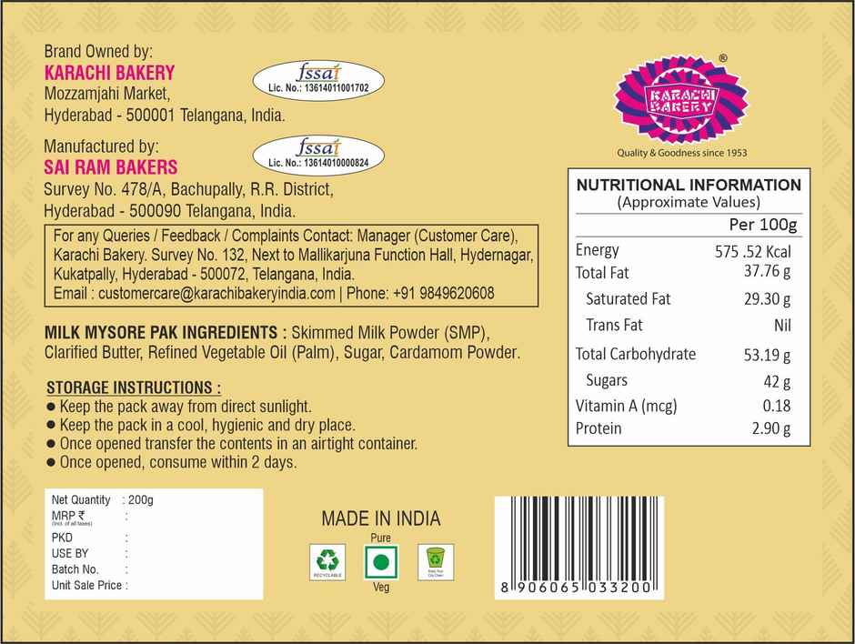 Karachi Bakery Milk Mysore Pak