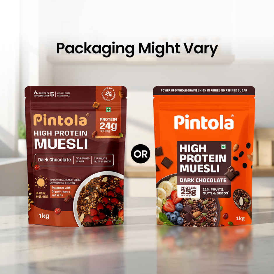 Pintola High Protein Muesli Dark Chocolate & Cranberry, 25 g Protein, High Fibre, Trans Fat Free