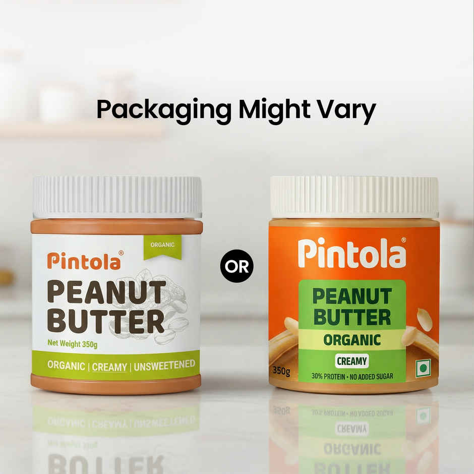 Pintola Organic Unsweetened Peanut Butter Creamy - High Protein 30g & 9g Dietary Fiber