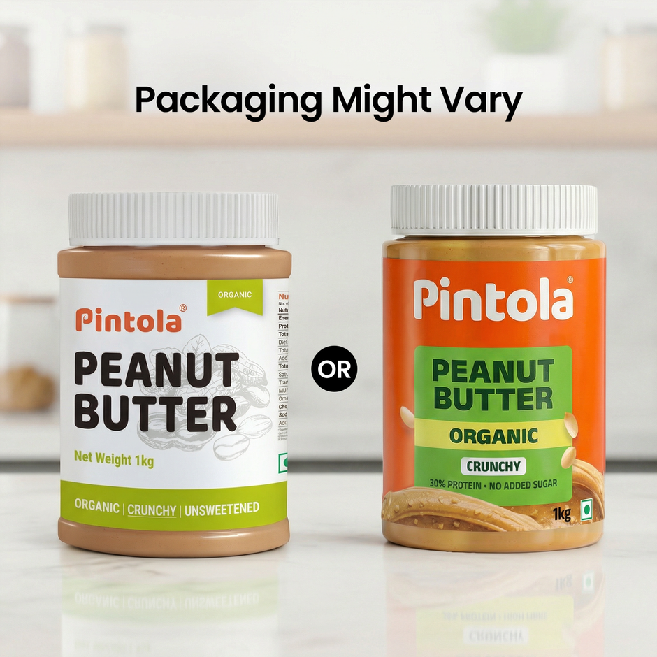 Pintola Organic Unsweetened Peanut Butter Crunchy - High Protein 30G & 9G Dietary Fiber