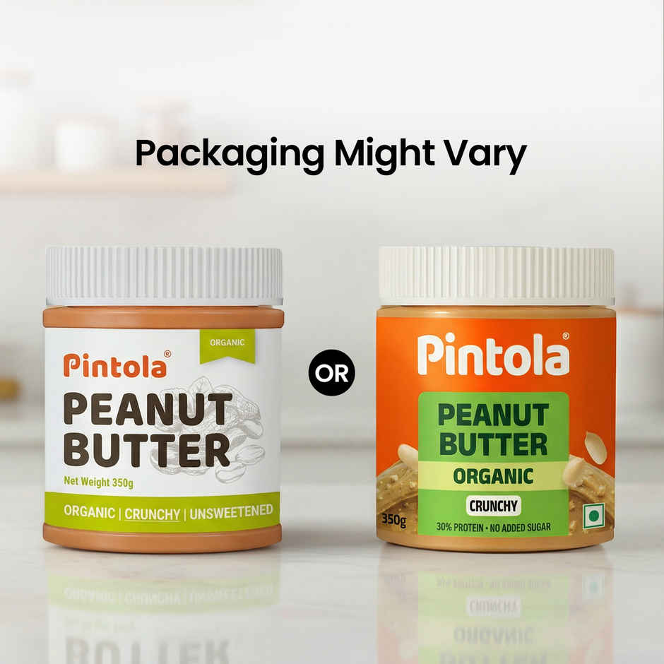 Pintola Organic Unsweetened Peanut Butter Crunchy - High Protein 30G & 9G Dietary Fiber