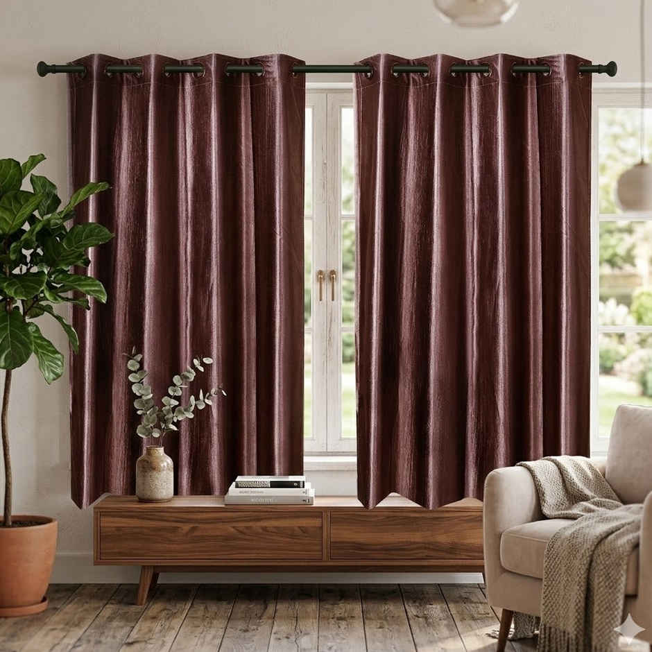 Antzco Plain Brown Window Curtain 5 ft x 4 ft | Pack of 2 | WC10