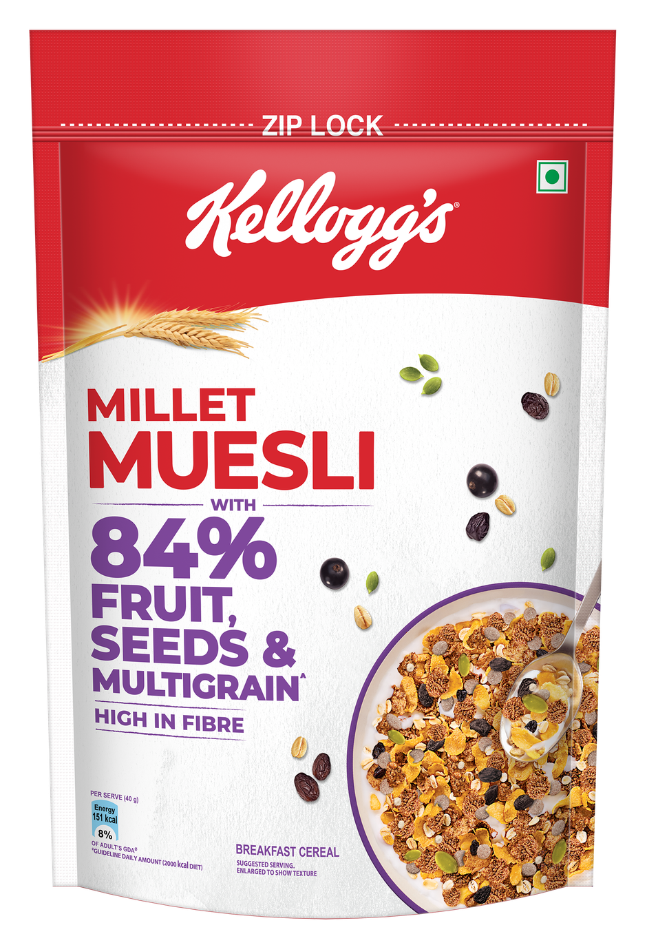 Kellogg's Millet Muesli with 84% Fruit, Seed & Multigrain 1000g | High in Fibre | Multigrain Breakfast Cereal
